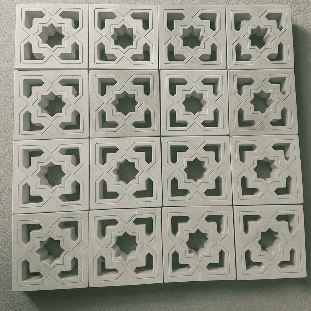 Star pattern 3D concrete vent blocks arranged on a wall for stylish ventilation in Kenya